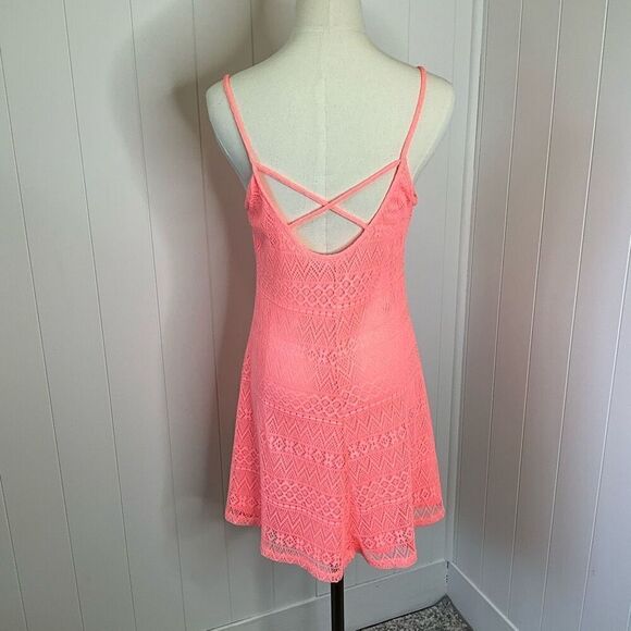No Comment Womens Size Medium Skaters Mini Dress Coral Lace Overlay Lined - Picture 10 of 16